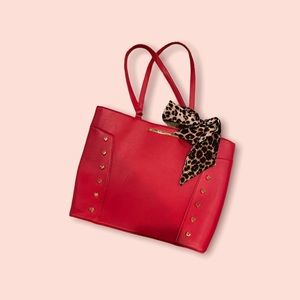 Betsey Johnson Red Valentine Bag with Heart Shaped hardware and Cheetah Scarf